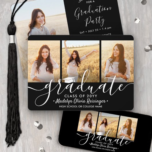 4 Foto Collage Zwart Wit Afstudeerfeest Kaart