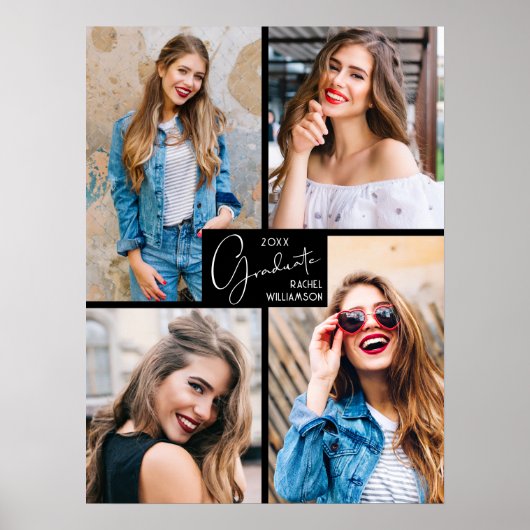 4 Foto Collage Zwarte Afstudeerfeest Poster (Voorkant)