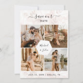 4 Foto Couple Collage & Roze Blush Floral Weddensc Save The Date (Voorkant)