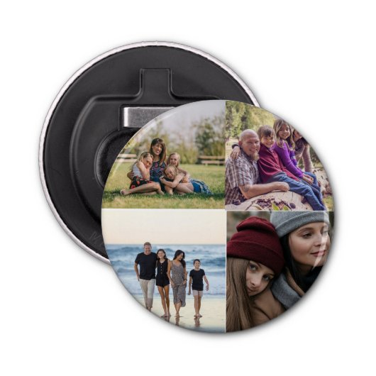 4 Foto Creëer Uw eigen familiefoto Button Flesopener (Voorkant)