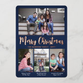 4 Foto Donkergroen Vrolijk kerstscript Folie Feestdagenkaart (Voorkant)