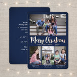 4 Foto Donkergroen Vrolijk kerstscript Folie Feestdagenkaart<br><div class="desc">Verstuur stijlvolle, vrolijke groeten en deel uw favoriete afbeeldingen met een aangepaste vier fotocollage navy blue en roos Gold folie-vakantiekaart. Alle tekst op deze sjabloon is eenvoudig aan te passen om alle formuleringen op te nemen, zoals vrolijk kerstfeest, Prettige feestdagen, seizoensgroeten, nieuwjaarschaafjes, enz. (AFBEELDING PLACEMENT TIP: een gemakkelijke manier om...</div>