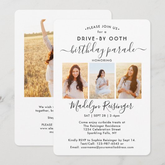 4 Foto drive-by Social Distancing Birthday Party Kaart (Voorkant / Achterkant)