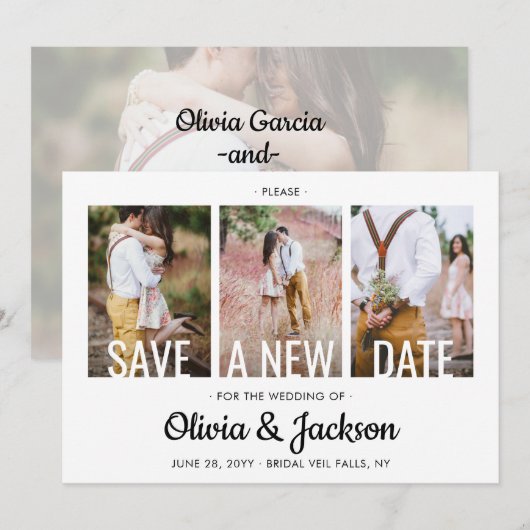 4 Foto Eenvoudige Moderne Uitstel Wissel Trouwdatu Save The Date (Voorkant / Achterkant)