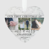4 Foto eerste kerstmis als Mr & Mrs Faux Marble Ornament (voorkant)