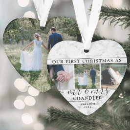 4 Foto eerste kerstmis als Mr & Mrs Faux Marble Ornament