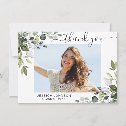 4 FOTO Elegant Eucalyptus Greenery Afstuderen Bedankkaart (Voorkant)