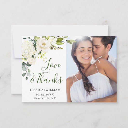 4 FOTO Elegant Eucalyptus White Roses Floral Bedankkaart (Voorkant)