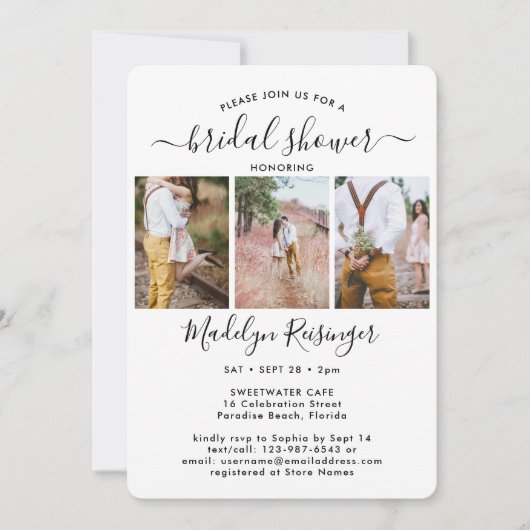 4 Foto Elegant Modern Calligraphy Vrijgezellenfees Kaart (Voorkant)