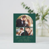 4-Foto Emerald Green Gold Arch Bewaar de datum Aankondigingskaart (Staand voorkant)