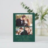 4-Foto Emerald Green Gold Save the Date Aankondigingskaart (Staand voorkant)