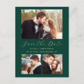 4-Foto Emerald Green Gold Save the Date Briefkaart (Voorkant)