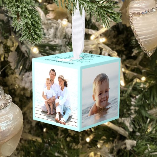 4 Foto Familie Strand Kerstmis Aqua Blue Decoratie
