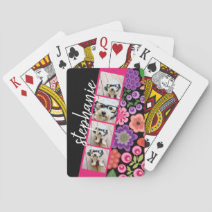 4 Foto Filmstrook - Scriptnaam Funky Bloemen Pokerkaarten