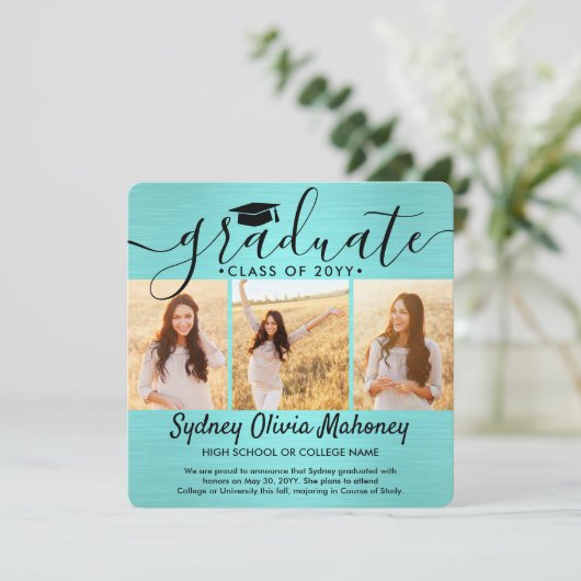 4 Foto geborsteld Blauwgroen blauw zwart modern Af Aankondiging (Staand voorkant)