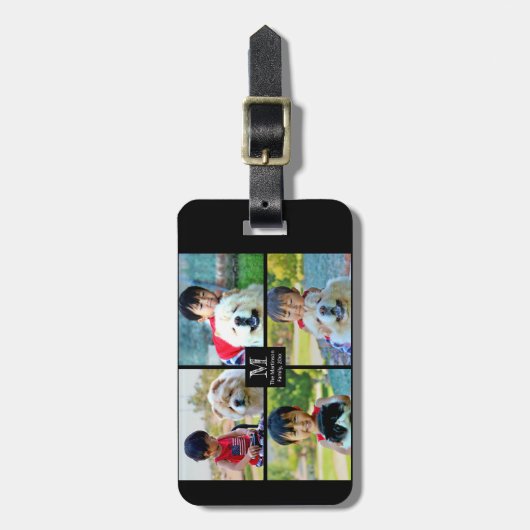 4 Foto Gepersonaliseerd collage met monogram Bagagelabel (Voorkant verticaal)