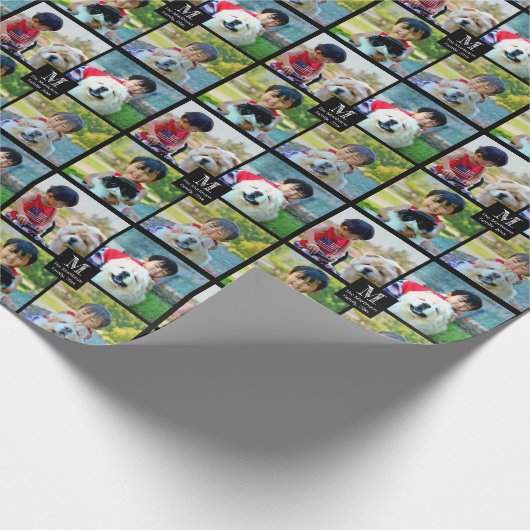 4 Foto Gepersonaliseerd collage met monogram Cadeaupapier (Hoek)