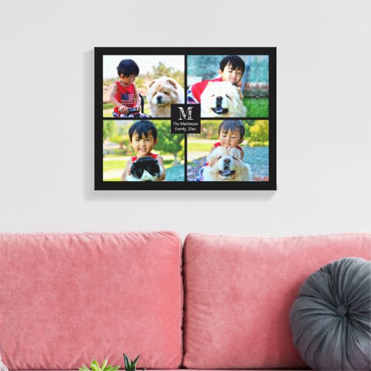 4 Foto Gepersonaliseerd collage met monogram Canvas Afdruk (Insitu (Woonkamer))
