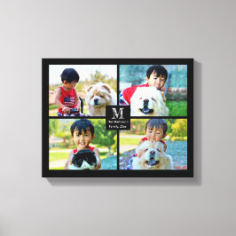 4 Foto Gepersonaliseerd collage met monogram Canvas Afdruk