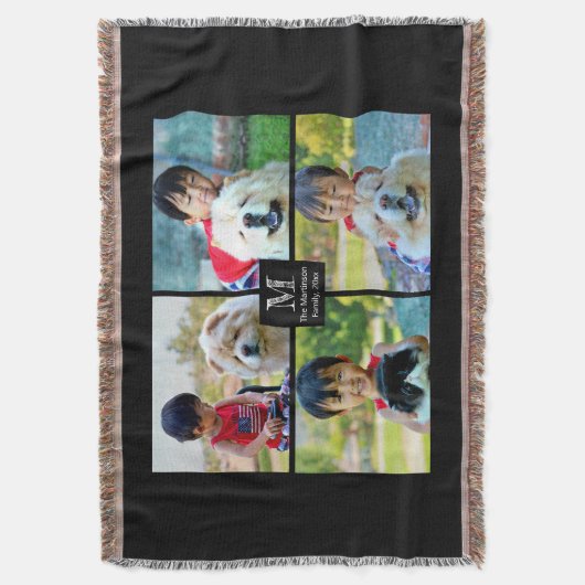 4 Foto Gepersonaliseerd collage met monogram Deken (Voorkant Verticaal)