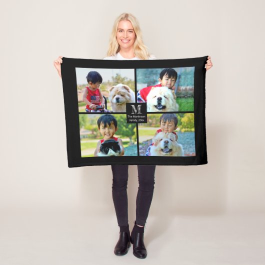4 Foto Gepersonaliseerd collage met monogram Fleece Deken