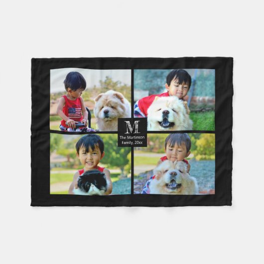 4 Foto Gepersonaliseerd collage met monogram Fleece Deken (Voorkant (Horizontaal))