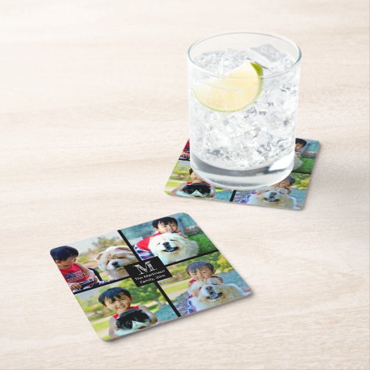 4 Foto Gepersonaliseerd collage met monogram Kartonnen Onderzetters (Insitu)