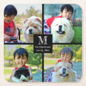 4 Foto Gepersonaliseerd collage met monogram Kartonnen Onderzetters (Voorkant)