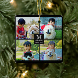 4 Foto Gepersonaliseerd collage met monogram Keramisch Ornament