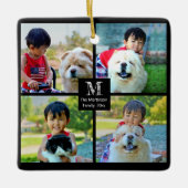 4 Foto Gepersonaliseerd collage met monogram Keramisch Ornament (Voorkant)