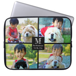 4 Foto Gepersonaliseerd collage met monogram Laptop Sleeve