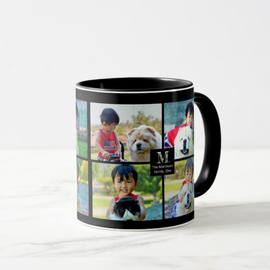 4 Foto Gepersonaliseerd collage met monogram Mok (Voorkant rechts)