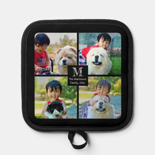 4 Foto Gepersonaliseerd collage met monogram Pannenlap (Voorkant)