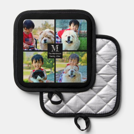 4 Foto Gepersonaliseerd collage met monogram Pannenlap (Voorkant / Achterkant)