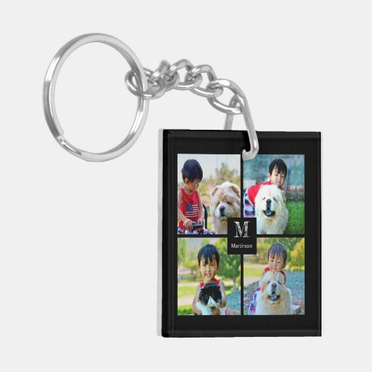 4 Foto Gepersonaliseerd collage met monogram Sleutelhanger (Voorkant Links)