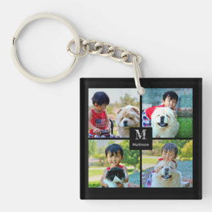 4 Foto Gepersonaliseerd collage met monogram Sleutelhanger