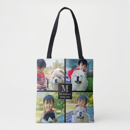 4 Foto Gepersonaliseerd collage met monogram Tote Bag (Voorkant)