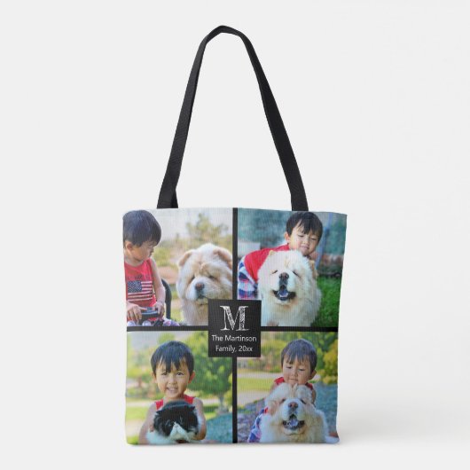 4 Foto Gepersonaliseerd collage met monogram Tote Bag (Achterkant)