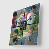 4 Foto Gepersonaliseerd collage met monogram Vierkante Klok (Hoek)