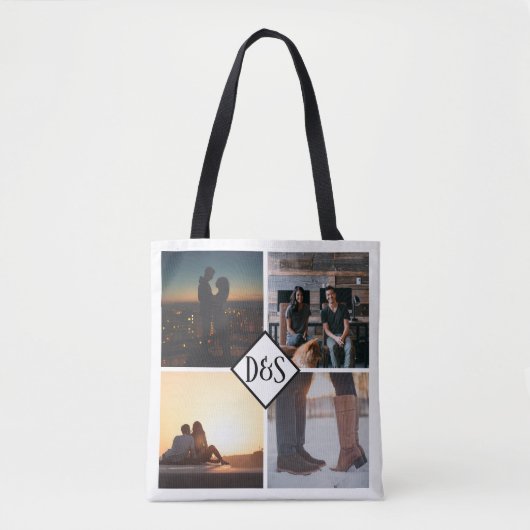 4 Foto gepersonaliseerd collage monogrammen Tote Bag (Voorkant)