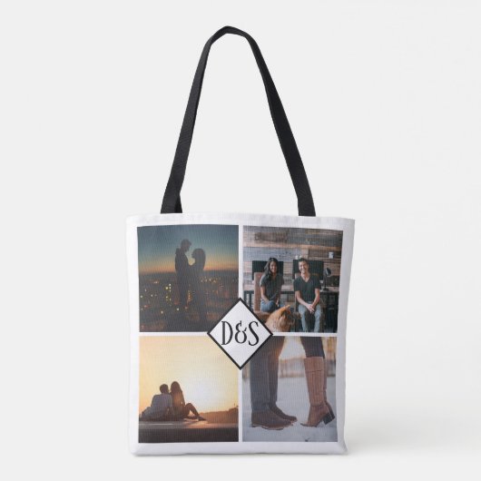 4 Foto gepersonaliseerd collage monogrammen Tote Bag (Achterkant)