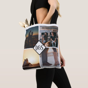 4 Foto gepersonaliseerd collage monogrammen Tote Bag