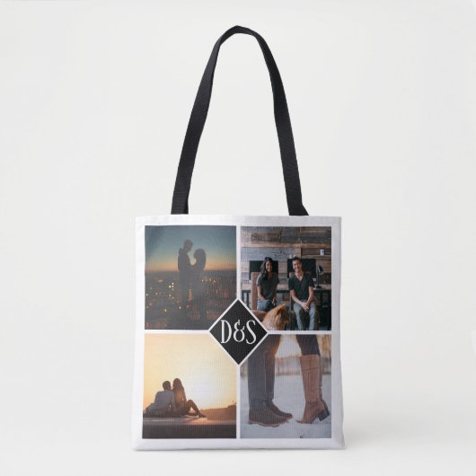 4 Foto gepersonaliseerd collage monogrammen Tote Bag (Voorkant)