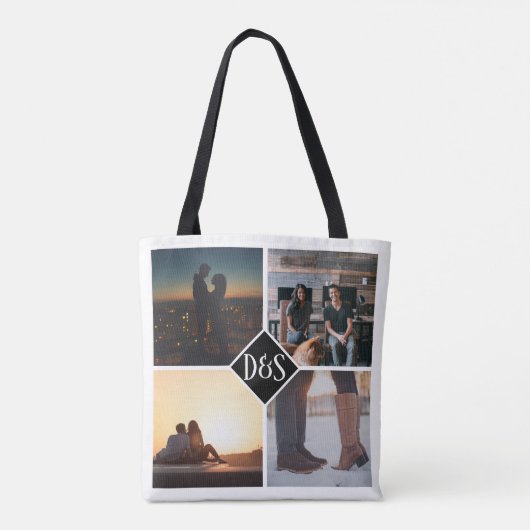 4 Foto gepersonaliseerd collage monogrammen Tote Bag (Achterkant)