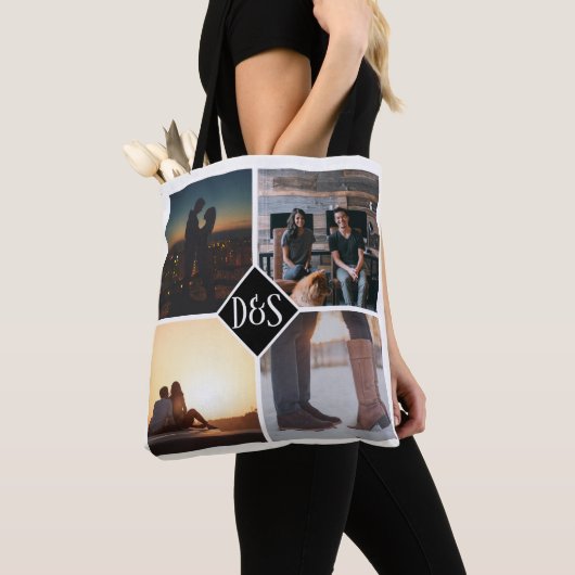 4 Foto gepersonaliseerd collage monogrammen Tote Bag (Dichtbij)