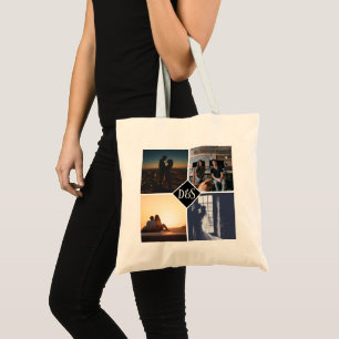 4 Foto gepersonaliseerd collage monogrammen Tote Bag