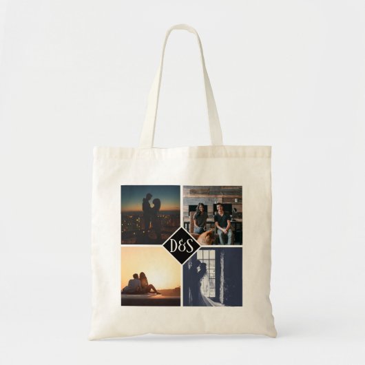 4 Foto gepersonaliseerd collage monogrammen Tote Bag (Voorkant)