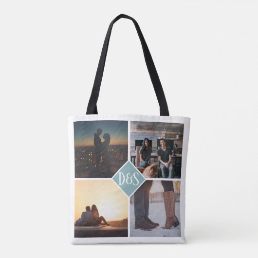 4 Foto gepersonaliseerd collage monogrammen Tote Bag (Achterkant)