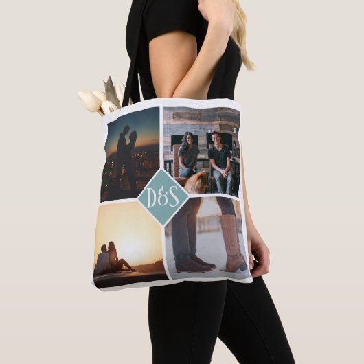 4 Foto gepersonaliseerd collage monogrammen Tote Bag (Dichtbij)