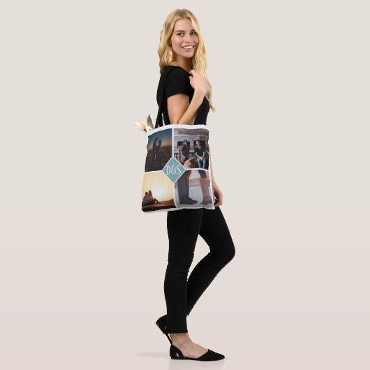 4 Foto gepersonaliseerd collage monogrammen Tote Bag (Op model)